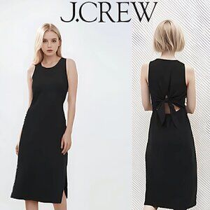 77.🆕XXS J .Crew Black Sleeveless Round Neck Tie-Back Knit Midi Sheath Dress NWT